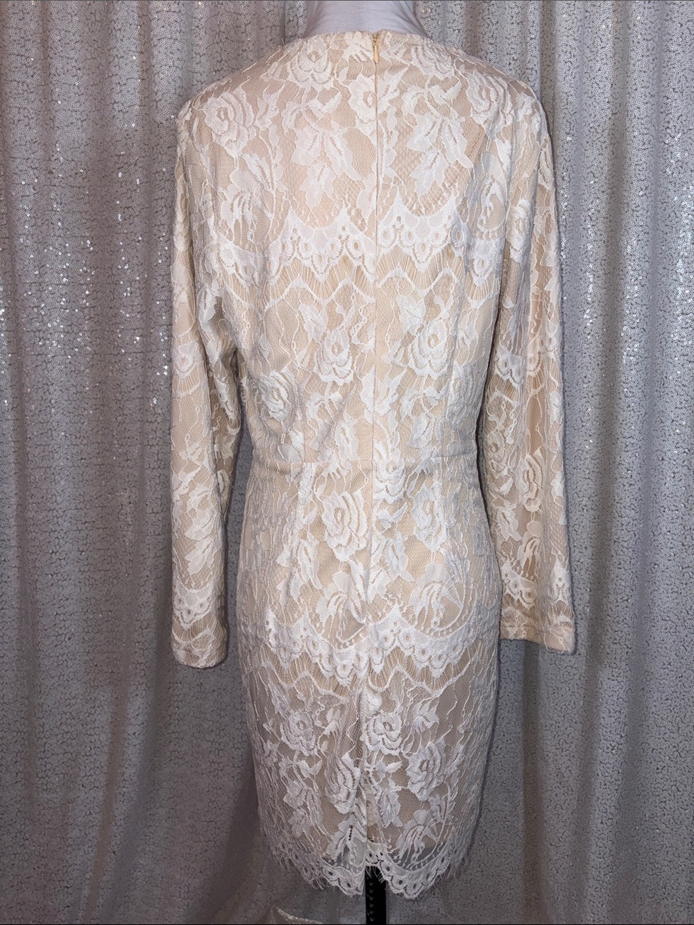 Southern Fried Chics Ivory Lace V-Neck Long-Sleeve Dress - Picture 4 of 5